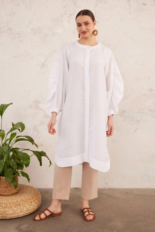 Beyaz Kol Detaylı Tunik - 4