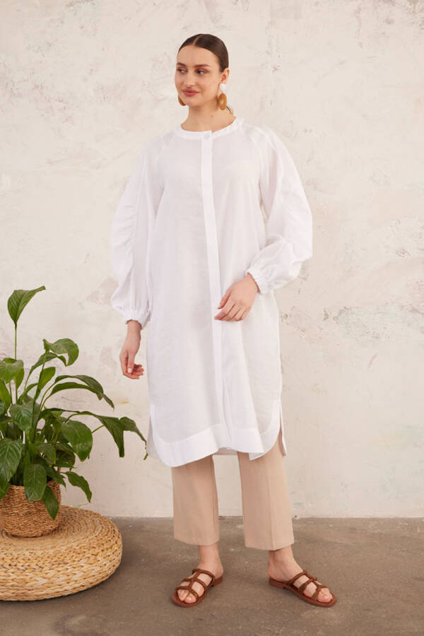 Beyaz Kol Detaylı Tunik - 5