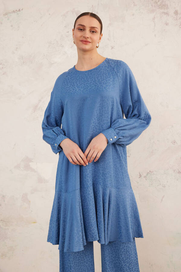 İndigo Leopar Jakarlı Tunik - 7