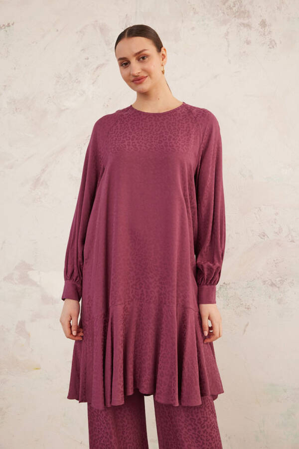 Bordo Leopar Jakarlı Tunik - 1