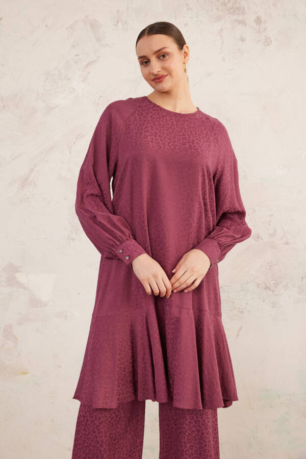 Bordo Leopar Jakarlı Tunik - 2