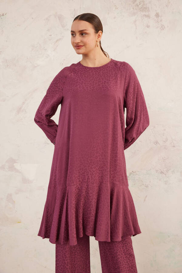 Bordo Leopar Jakarlı Tunik - 3
