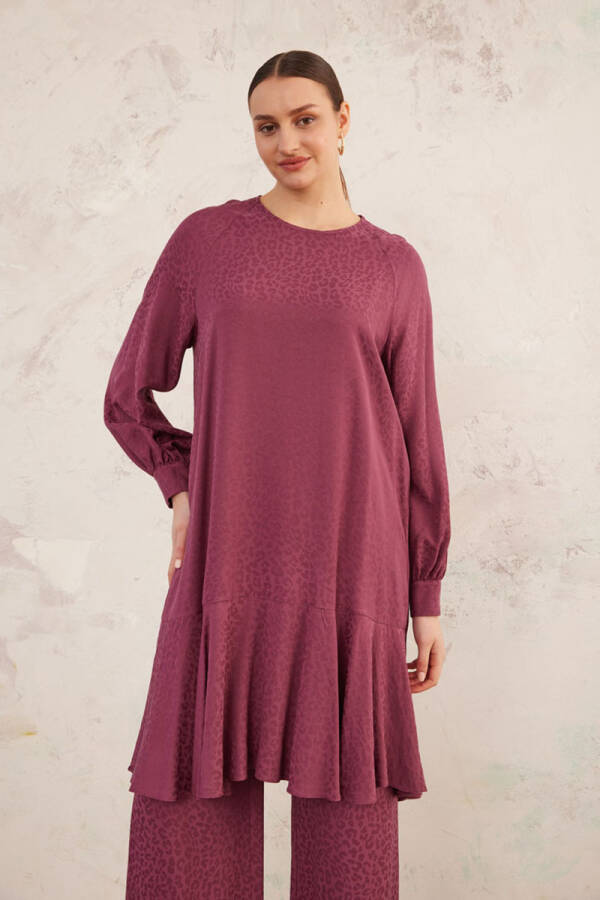 Bordo Leopar Jakarlı Tunik - 4