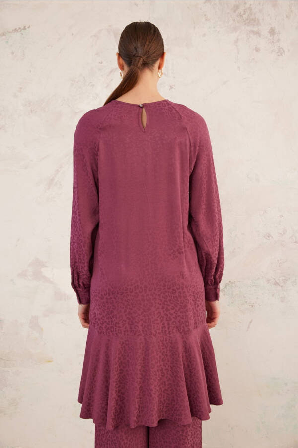 Bordo Leopar Jakarlı Tunik - 6