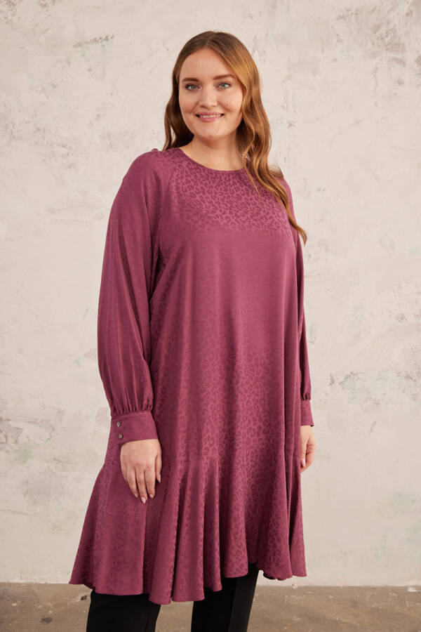 Bordo Leopar Jakarlı Tunik - 1