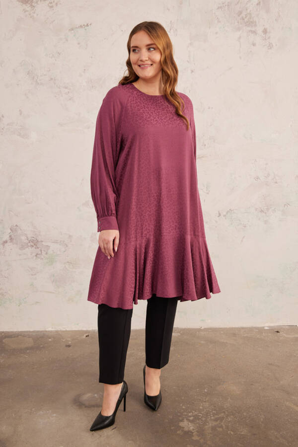 Bordo Leopar Jakarlı Tunik - 3