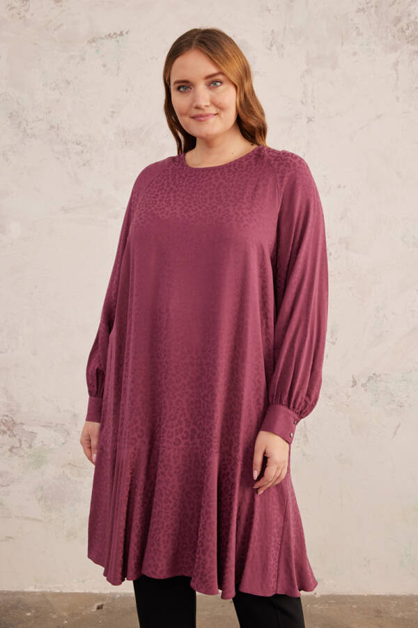 Bordo Leopar Jakarlı Tunik - 4