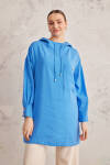 Mavi Kapüşon Detaylı Tunik - 1
