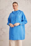 Mavi Kapüşon Detaylı Tunik - 2