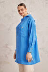 Mavi Kapüşon Detaylı Tunik - 3
