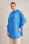 Mavi Kapüşon Detaylı Tunik - 4