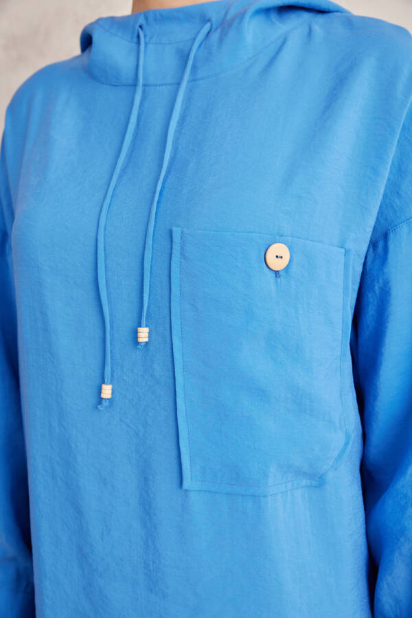 Mavi Kapüşon Detaylı Tunik - 6
