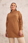 Kahverengi Kapüşon Detaylı Tunik 