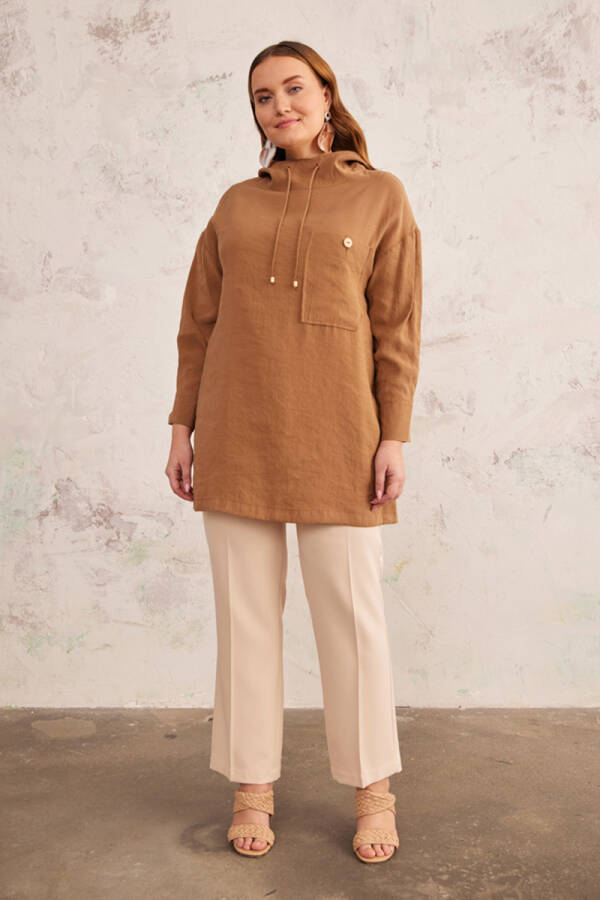 Kahverengi Kapüşon Detaylı Tunik - 2