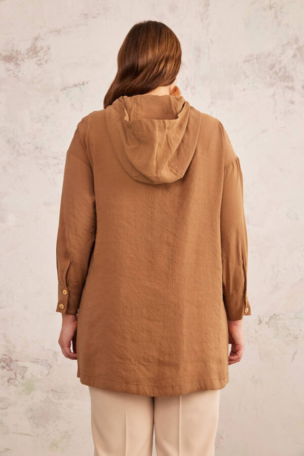 Kahverengi Kapüşon Detaylı Tunik - 6