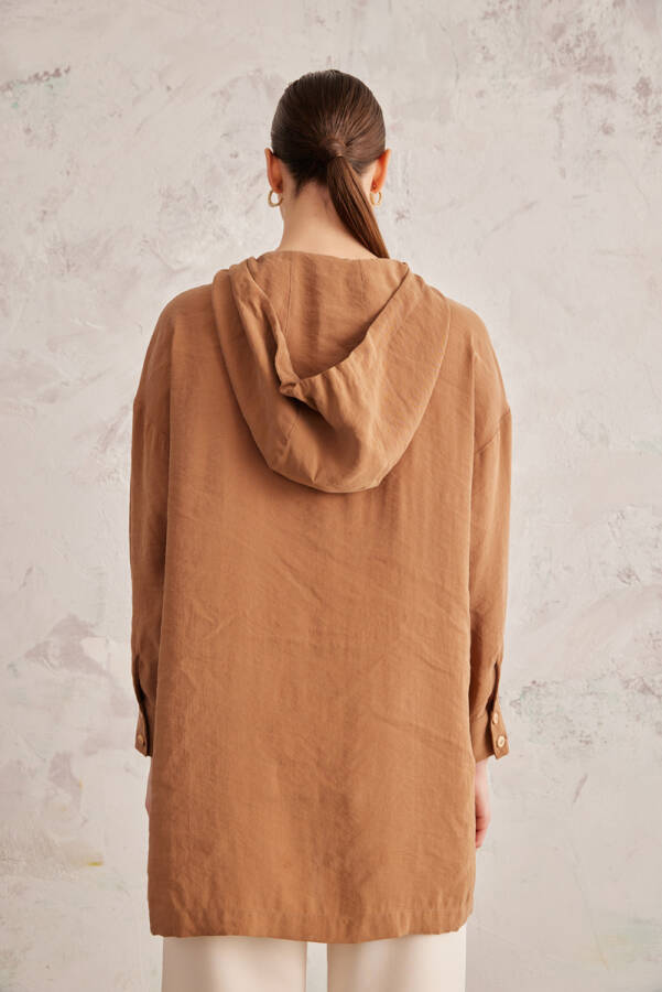 Kahverengi Kapüşon Detaylı Tunik - 7