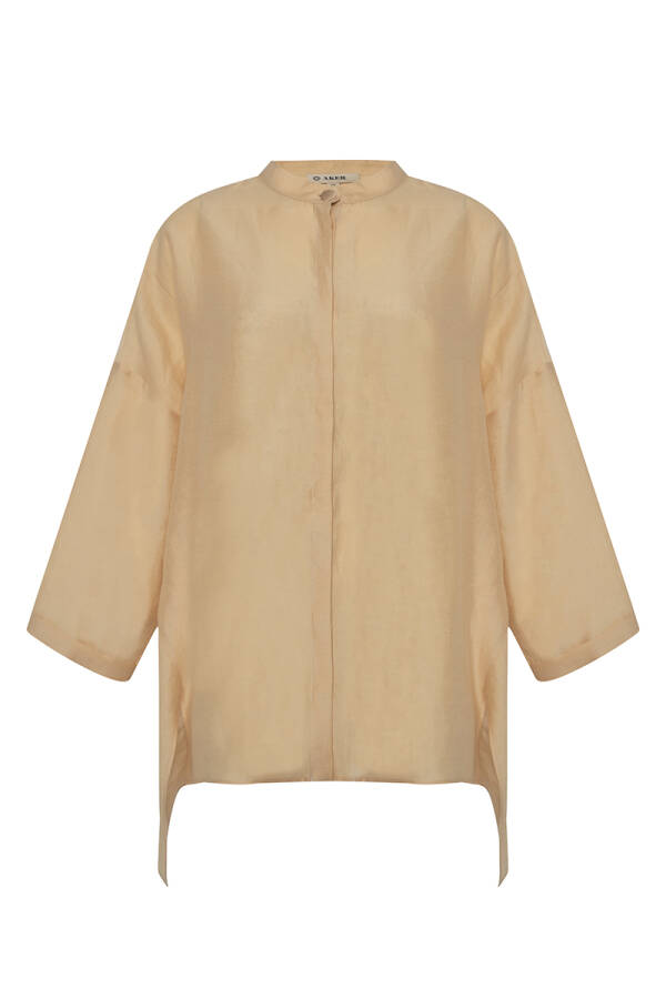Bej Asimetrik Kesim Keten Tunik - 1