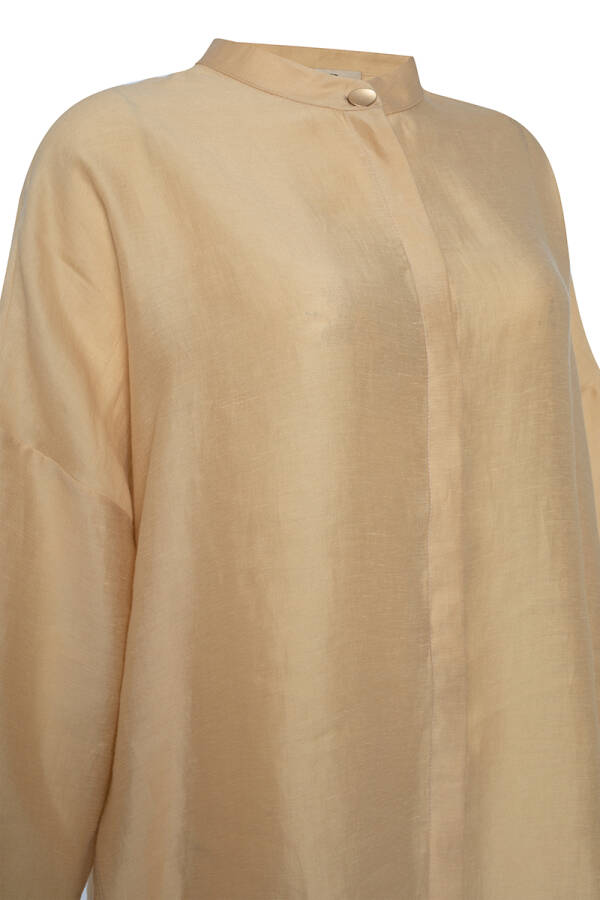 Bej Asimetrik Kesim Keten Tunik - 3