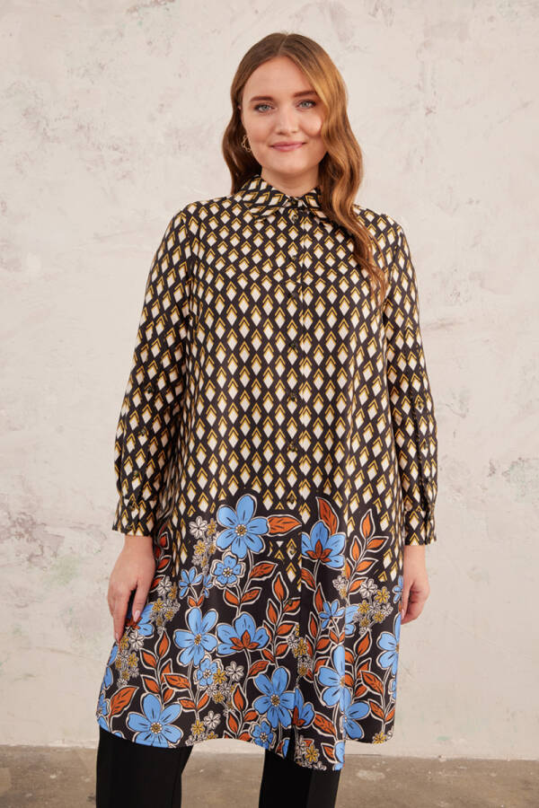 Siyah Baklava Desenli Tunik - 2
