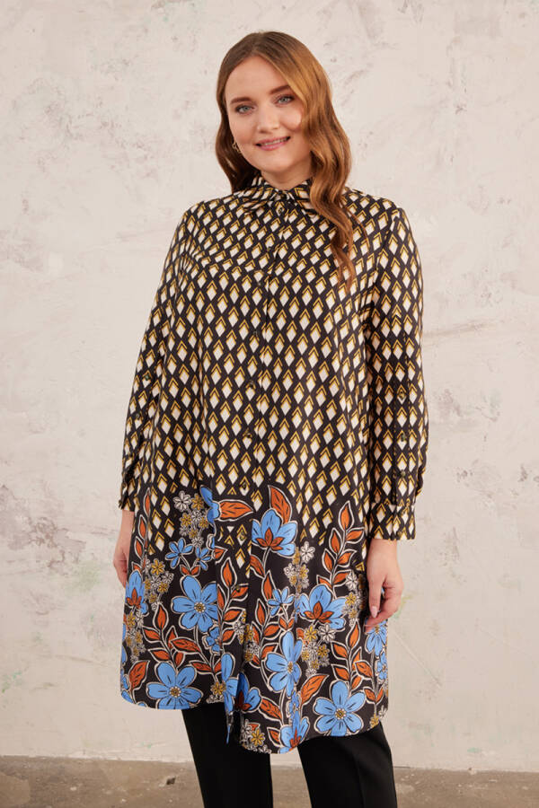Siyah Baklava Desenli Tunik - 3