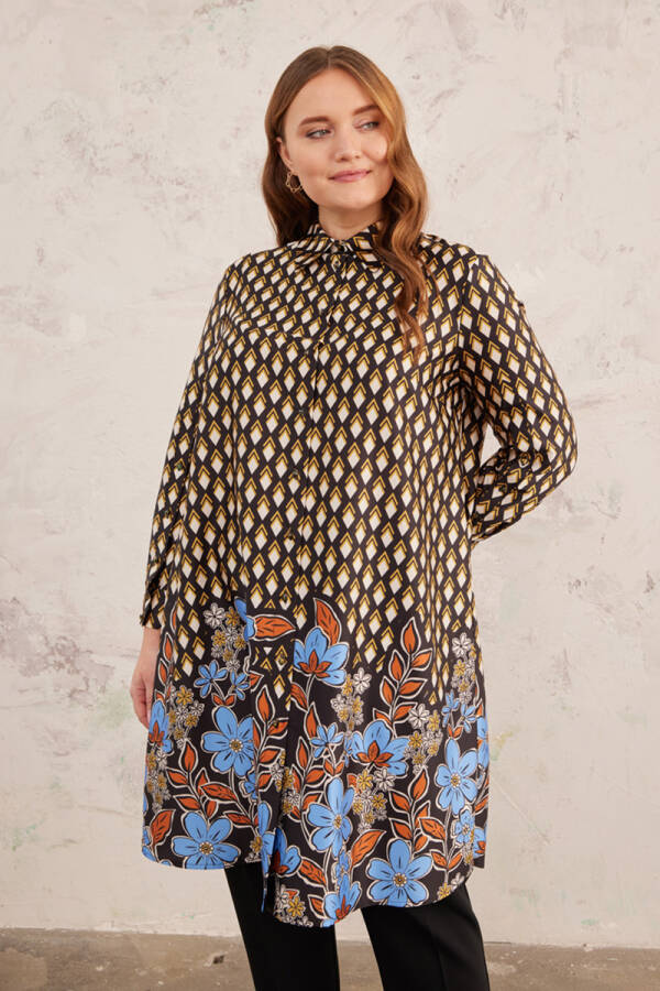 Siyah Baklava Desenli Tunik - 4