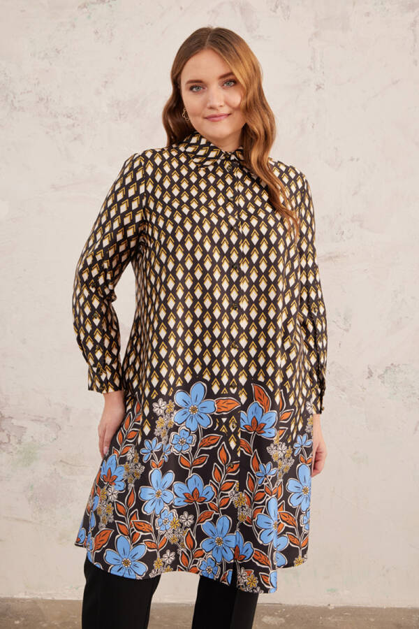 Siyah Baklava Desenli Tunik - 5