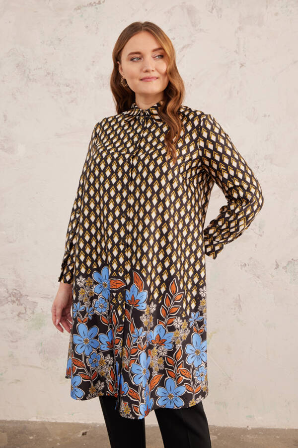 Siyah Baklava Desenli Tunik - 6