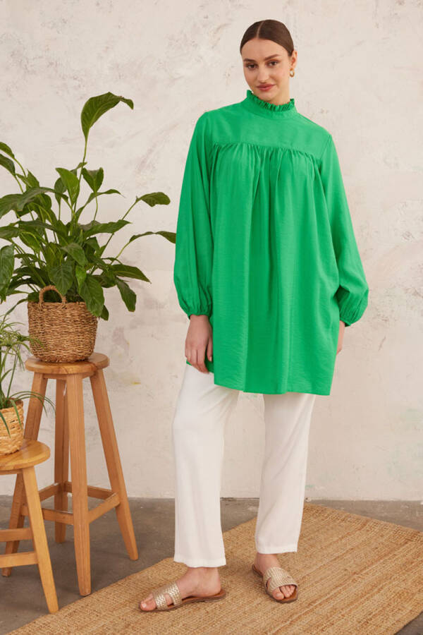 Yeşil Yakası Fırfırlı Robalı Tunik - 1