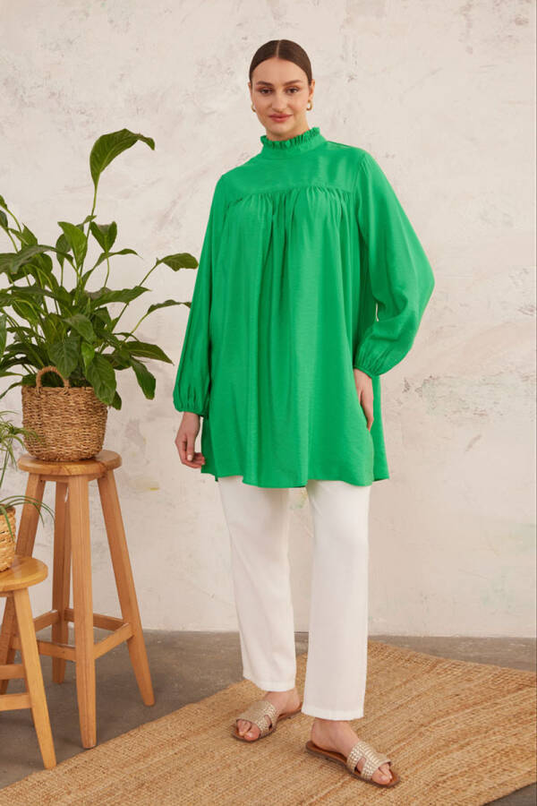 Yeşil Yakası Fırfırlı Robalı Tunik - 3