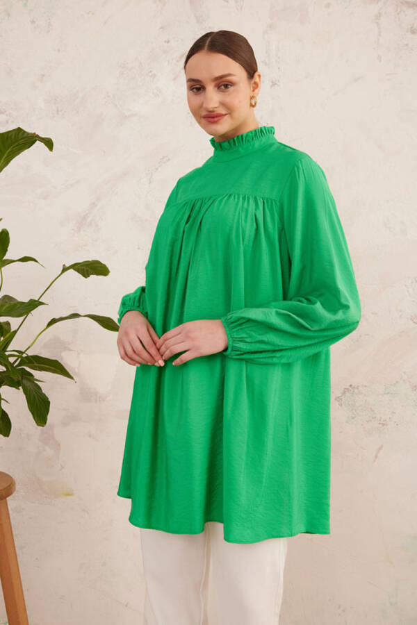 Yeşil Yakası Fırfırlı Robalı Tunik - 5
