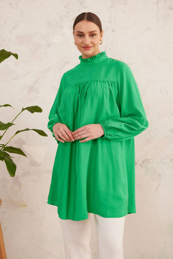 Yeşil Yakası Fırfırlı Robalı Tunik - 6