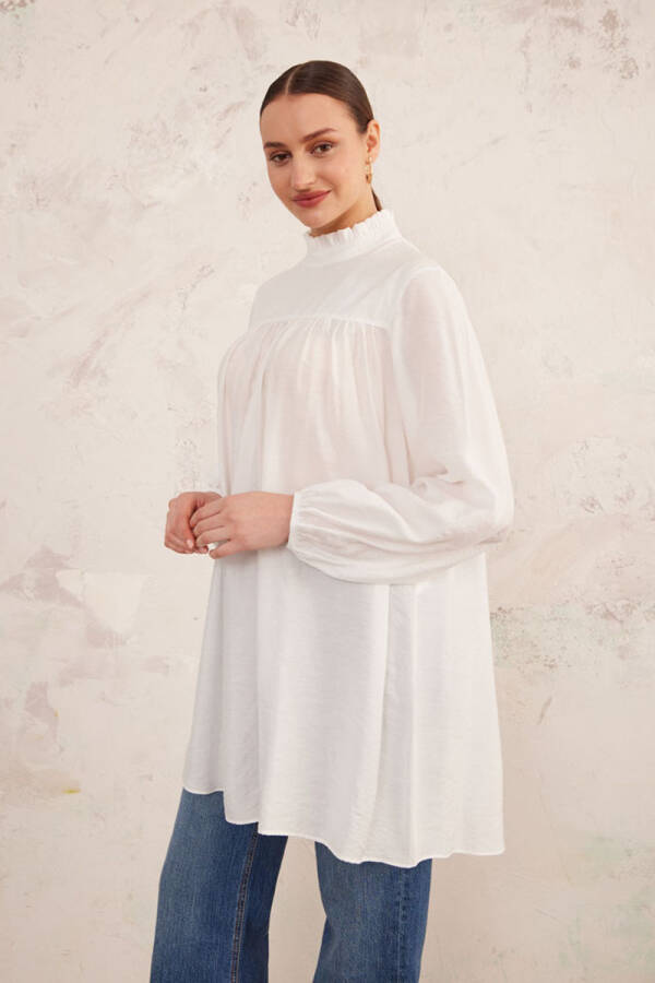 Beyaz Yakası Fırfırlı Robalı Tunik - 1
