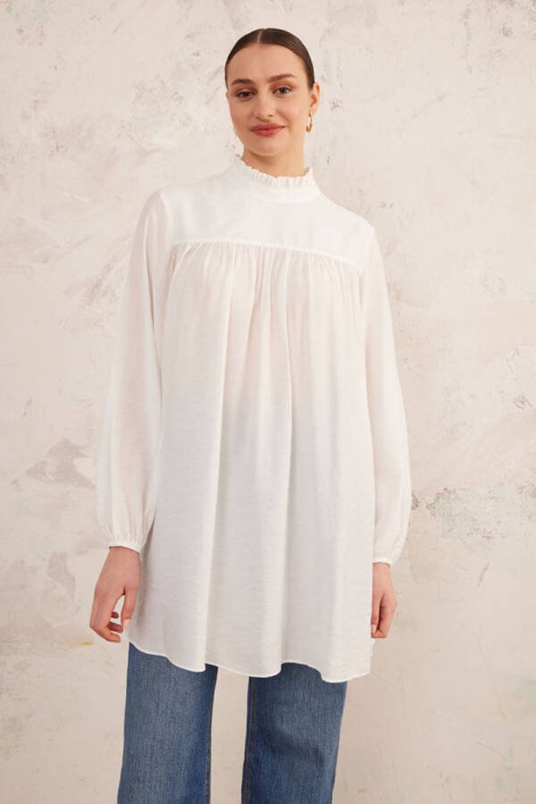 Beyaz Yakası Fırfırlı Robalı Tunik - 2