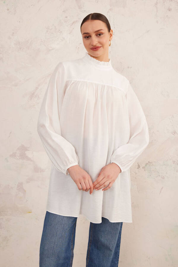 Beyaz Yakası Fırfırlı Robalı Tunik - 3