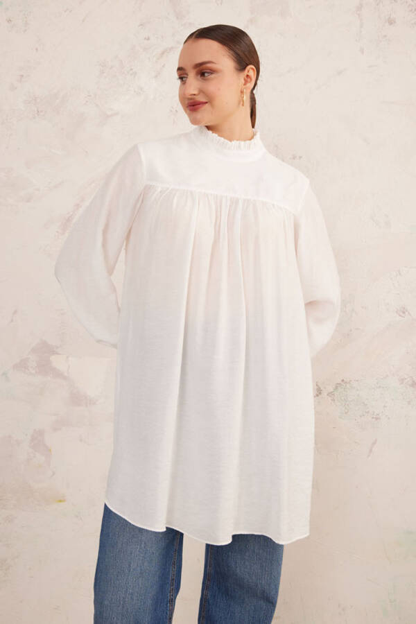 Beyaz Yakası Fırfırlı Robalı Tunik - 4