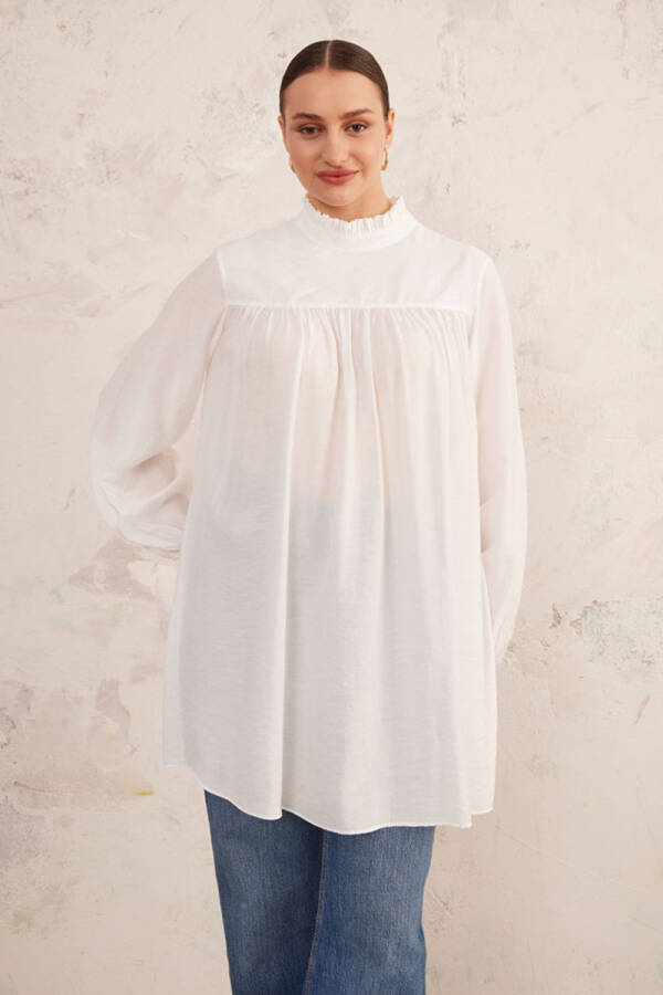 Beyaz Yakası Fırfırlı Robalı Tunik - 5