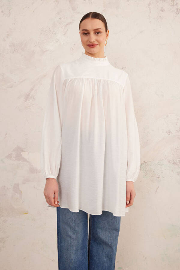 Beyaz Yakası Fırfırlı Robalı Tunik - 7