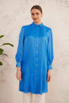 Mavi Nervür Detaylı Saten Tunik - 3