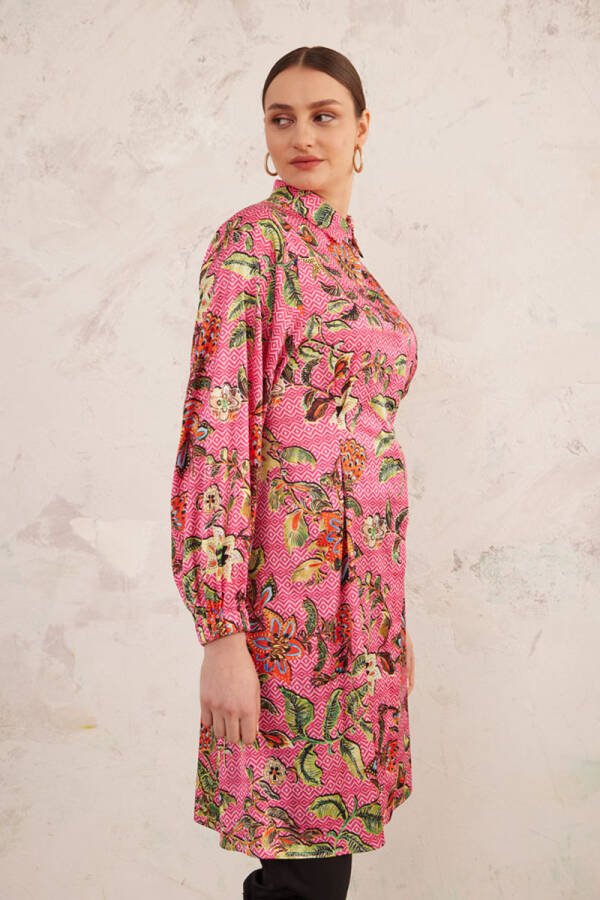 Pembe Desenli Arka Bel Lastikli Tunik - 4