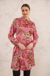 Pembe Desenli Arka Bel Lastikli Tunik - 1