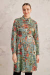 Yeşil Desenli Arka Bel Lastikli Tunik - 1