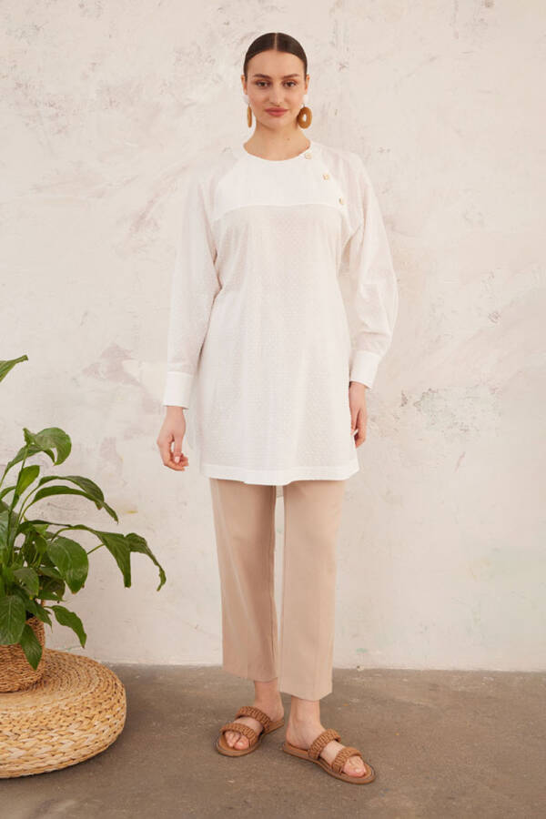 Beyaz Puan Dokulu Tunik - 5