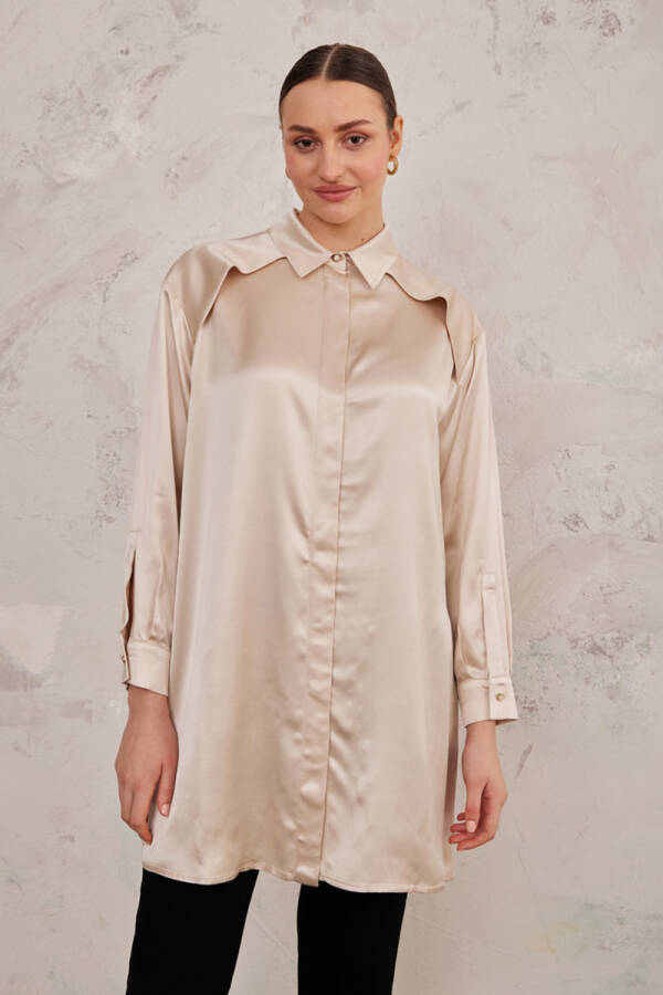 Taş Omuzları Detaylı Saten Tunik - 2