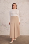 Bej Beli Lastik Detaylı Pilili Etek - 3