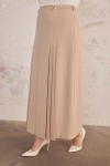 Bej Beli Lastik Detaylı Pilili Etek - 6