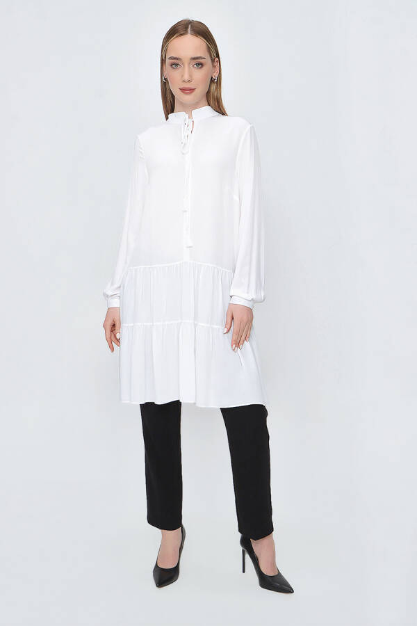 Beyaz Püskül Detaylı Viskon Tunik - Aker (1)