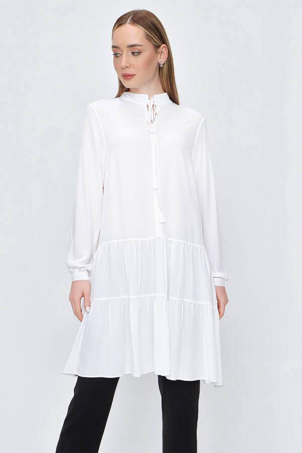 Beyaz Püskül Detaylı Viskon Tunik - 3