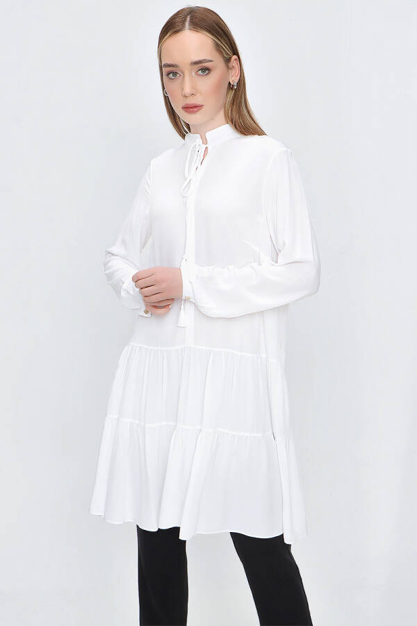 Beyaz Püskül Detaylı Viskon Tunik - 4
