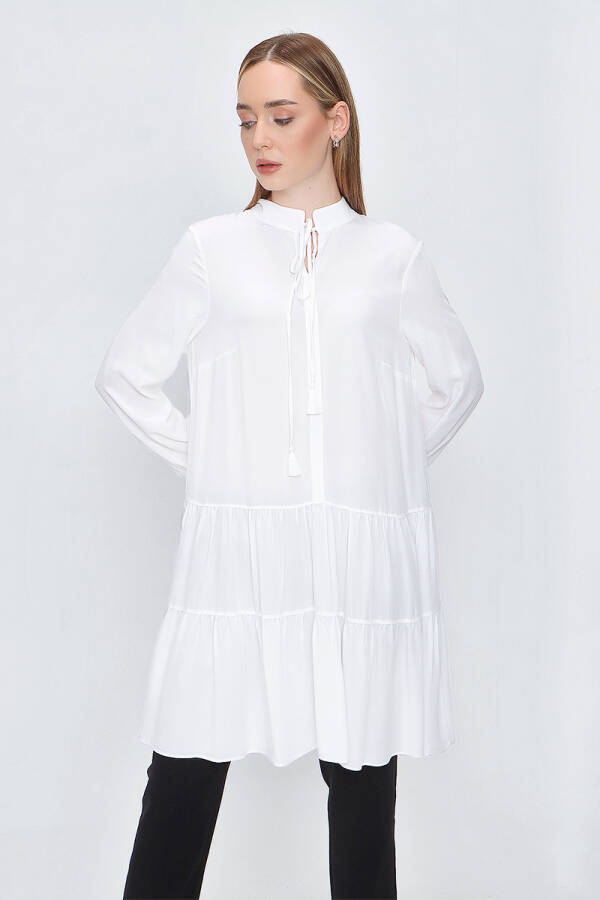 Beyaz Püskül Detaylı Viskon Tunik - 11