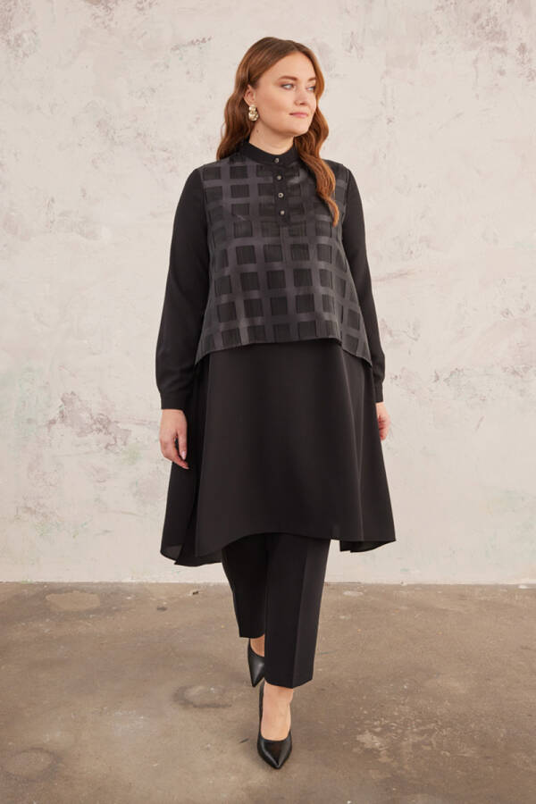 Siyah Organze Detaylı Tunik - 2